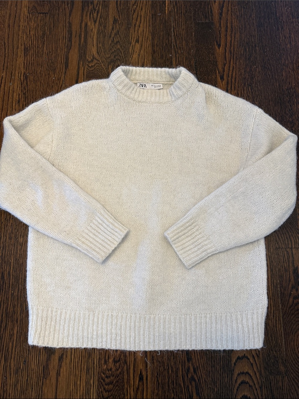 Zara Cozy Crewneck Sweater in Light Cream